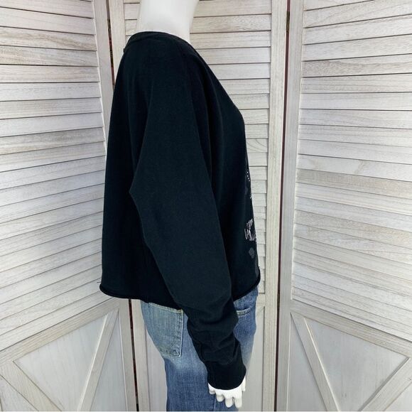 Aeropostale Cropped Cut Off Wide Fit Sweatshirt Black Large Rhinestone Cheetah - Picture 3 of 10